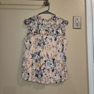 Almost Famous Floral Lace Ruffle Keyhole Button Mock neck Blouse Top Sz Medium